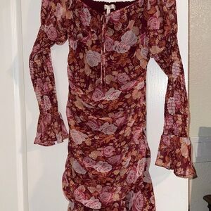 Wayf Burgundy Floral Long Sleeve Dress
